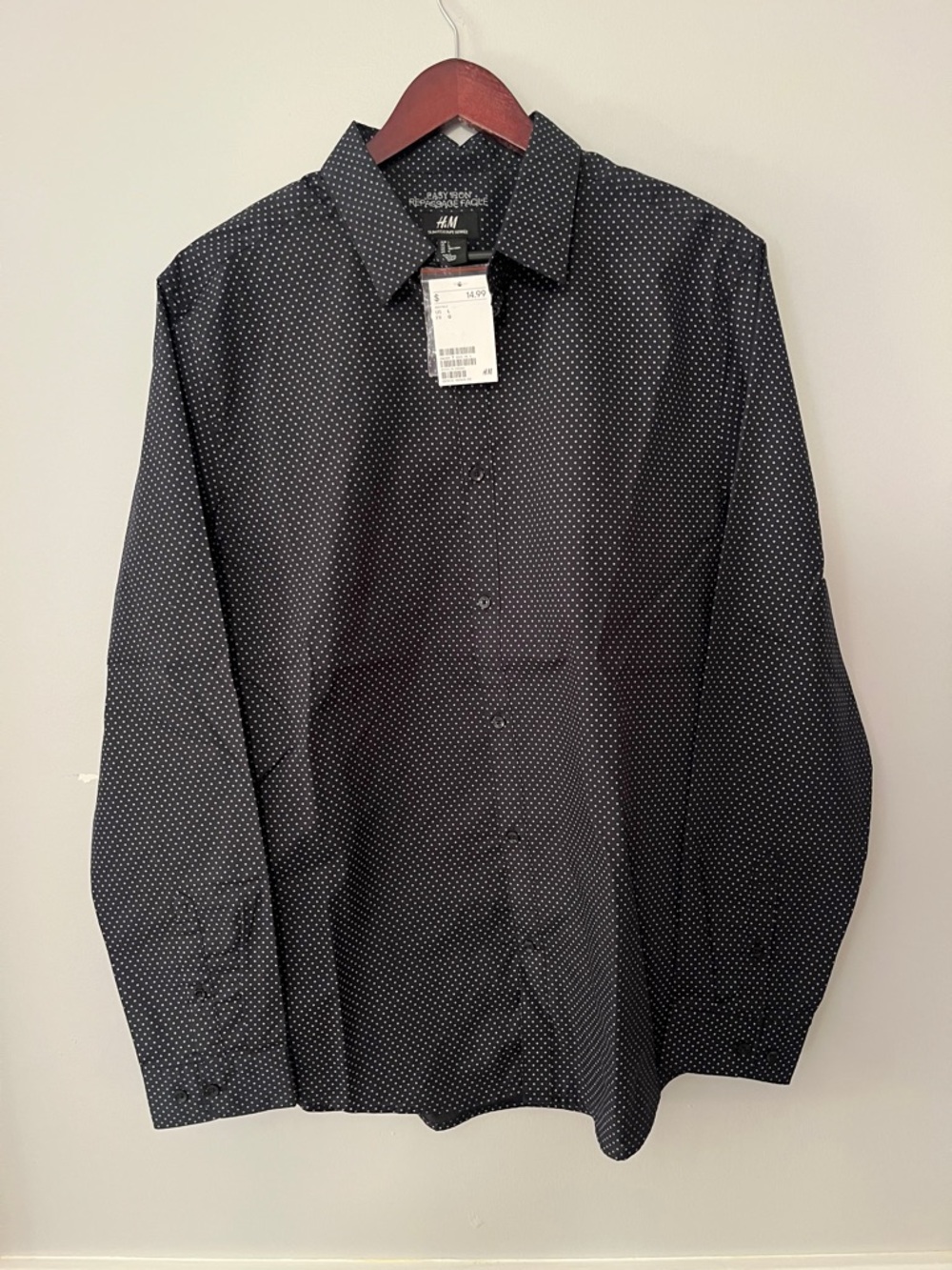 H&M Black Long-Sleeve Shirt with White Microdots